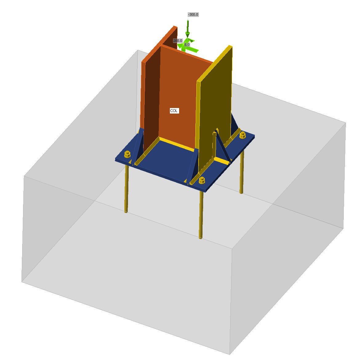 Column base plate and anchor connection model