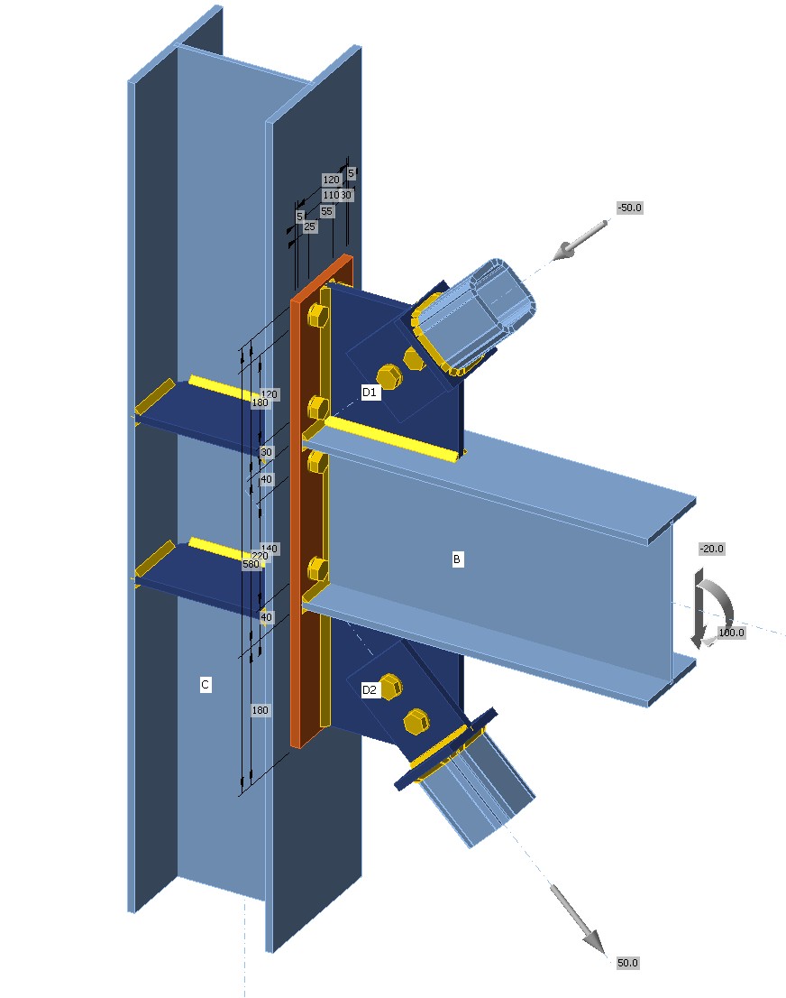 Beam column and brace connection model